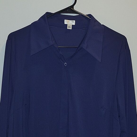 Luxeire The Classic Button Up Blouse Top shirt  Navy XL - Picture 7 of 12